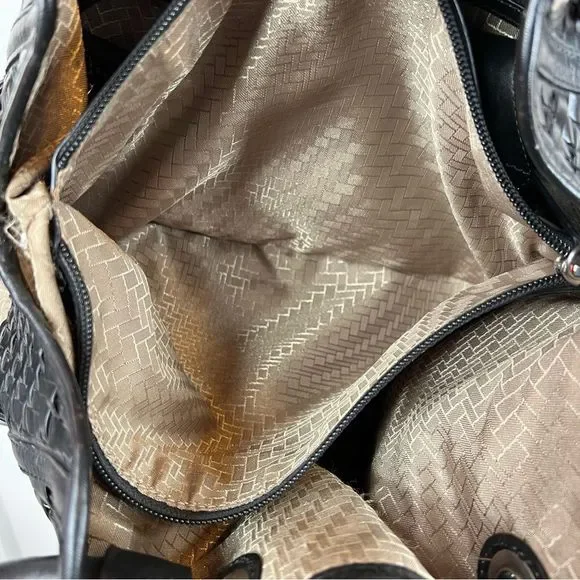 COLE HAAN Village Weave Leather Handbag Hobo or Circular in Black - Picture 13 of 16